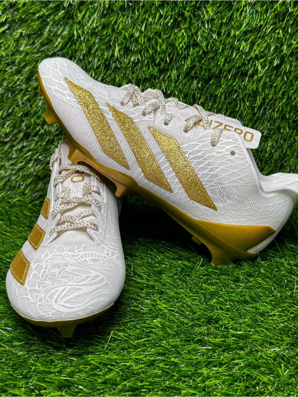 Size 8 - Mens Adidas Adizero Electric Football Cleats White Metallic Gold JH6254